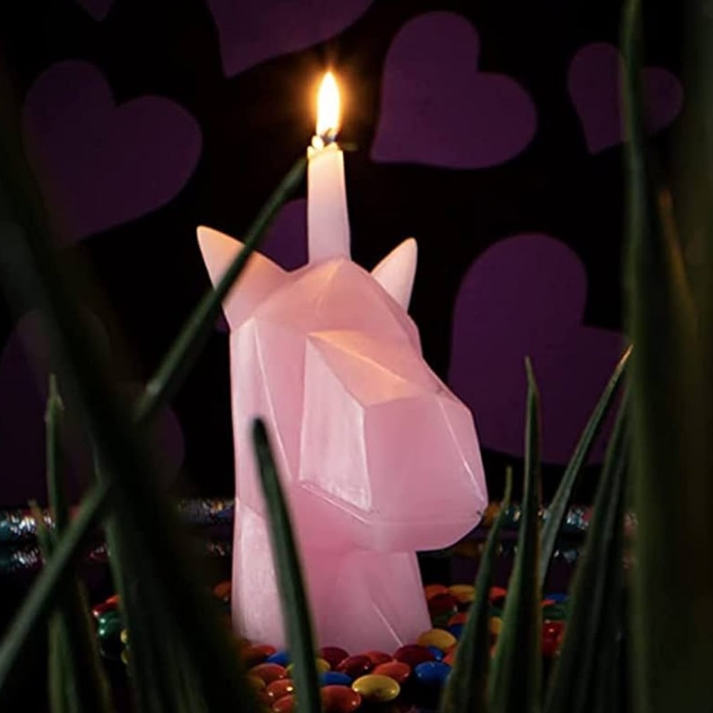 NIB Pink Unicorn Head Candle 8"